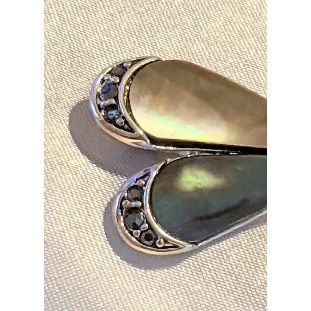 Monet Dragonfly Brooch Pin Gray Mother of Pearl Rhinestone Silver Tone Signed